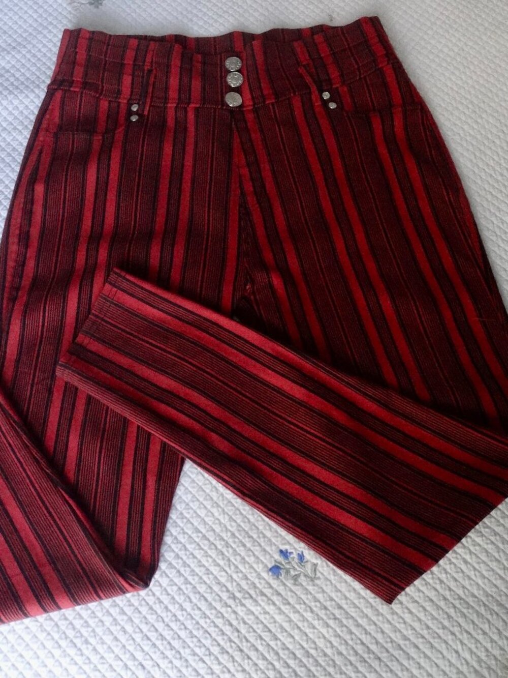 KROIX Jeans 2X - Dark Red and black stripes Y2K Retro Rocker Stretch Hipster
